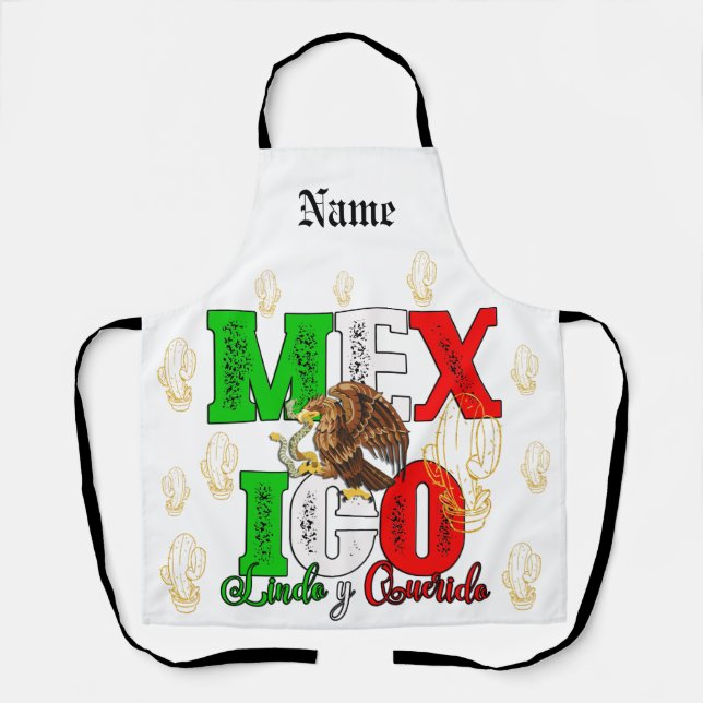 Mexico Emblem Last Name custom Apron (Front)