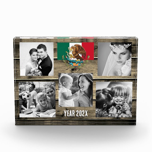 Mexico family photo block,  Mexican flag, wood (Front)