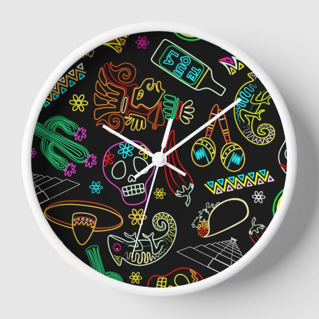 Mexico Fiesta Pattern  Clock (Front)