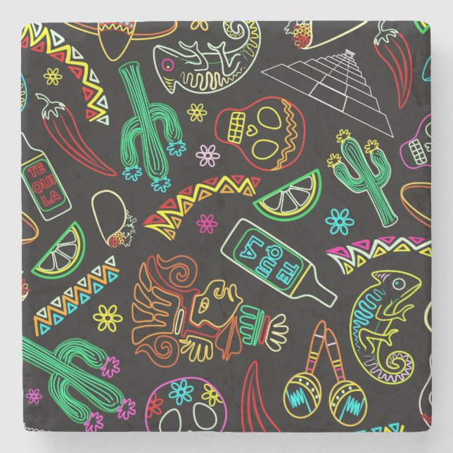 Mexico Fiesta Pattern  Stone Coaster (Front)