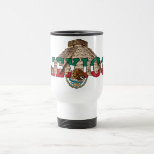 Mexico flag and a pyramid travel mug