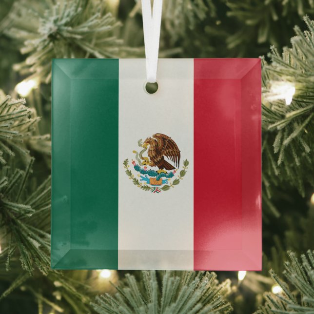 Mexico Flag, Bandera de Mexican Republic Glass Tree Decoration (Insitu)