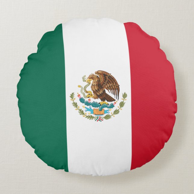 Mexico Flag, Bandera de Mexican Republic Round Cushion (Front)