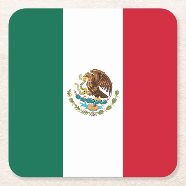 Mexico Flag, Bandera de Mexican Republic Square Paper Coaster (Front)