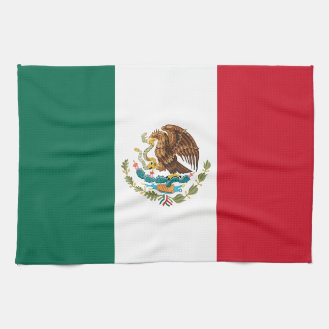Mexico Flag, Bandera de Mexican Republic Tea Towel (Horizontal)