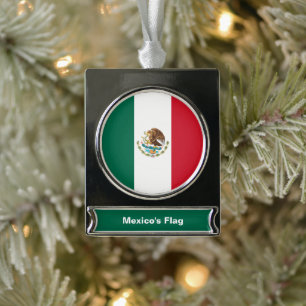 Mexico Flag, Bandera de México Republic Silver Plated Banner Ornament