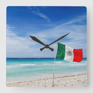 Mexico Flag Beach Square Wall Clock
