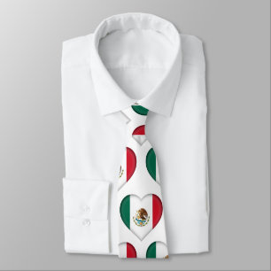 Mexico Flag Colors Heart Pattern Neck Tie