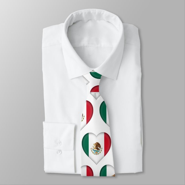 Mexico Flag Colors Heart Pattern Neck Tie (Tied)