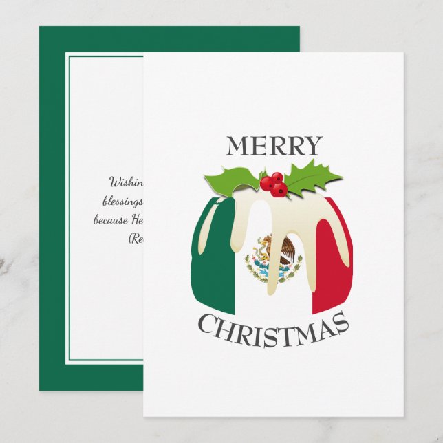 MEXICO FLAG | Festive Plum Pudding | Christmas Holiday Card (Front/Back)