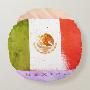 Mexico Flag Grunge Style Design Round Cushion