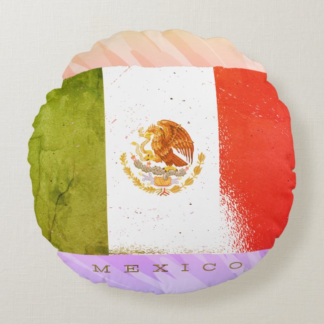 Mexico Flag Grunge Style Design Round Cushion (Front)