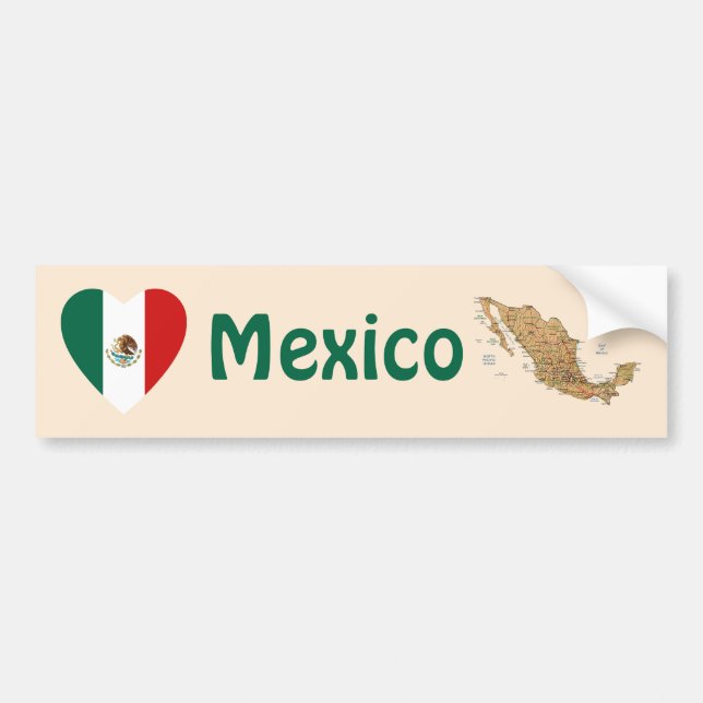 Mexico Flag Heart + Map Bumper Sticker (Front)