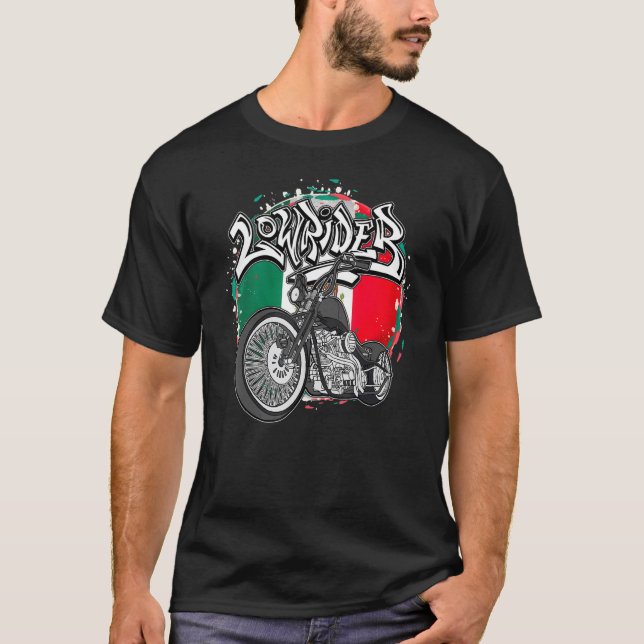 Mexico Flag Latino Vicla Cholo Motorcycles Men's L T-Shirt (Front)