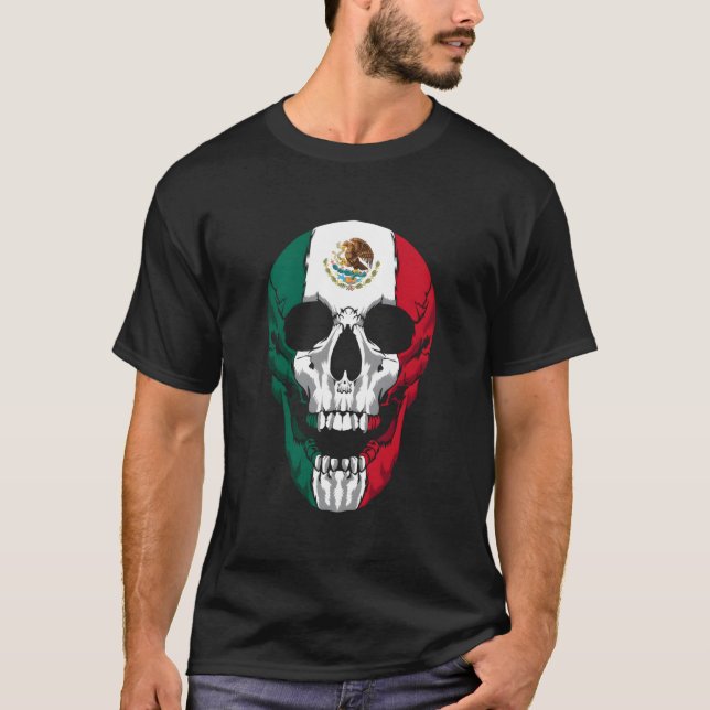 Mexico Flag Mexican Skull Hecho En Mexico Calavera T-Shirt (Front)