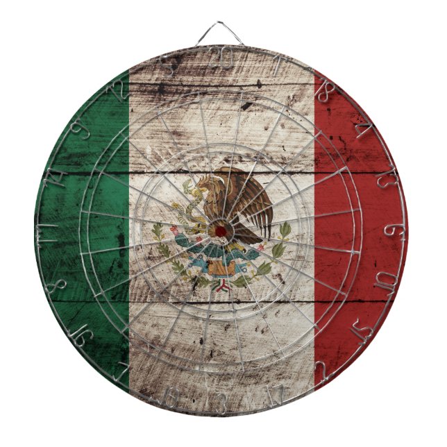 Mexico Flag on Old Wood Grain Dartboard (Front)