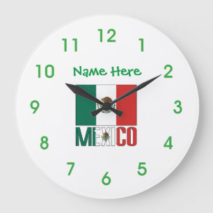 Mexico Flag Personalised Round Large Clock