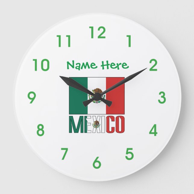 Mexico Flag Personalised Round  Large Clock (Front)