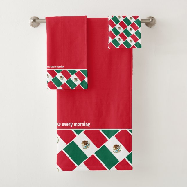 MEXICO FLAG Personalised Scripture RED Bath Towel Set (Insitu)