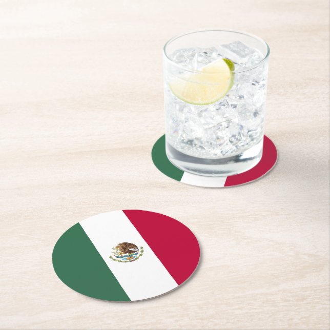Mexico flag round paper coaster (Insitu)