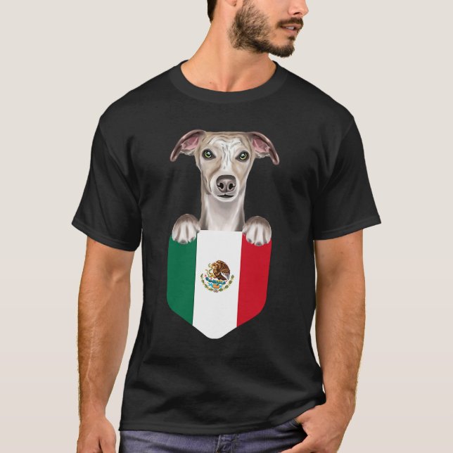 Mexico Flag Whippet Dog In Pocket T-Shirt (Front)