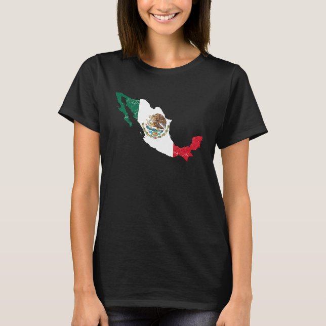 Mexico flag with Mexican map distressed T-Shirt (Front)
