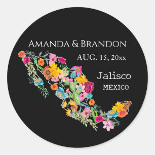 Mexico Floral bridal Destination Wedding Names Classic Round Sticker