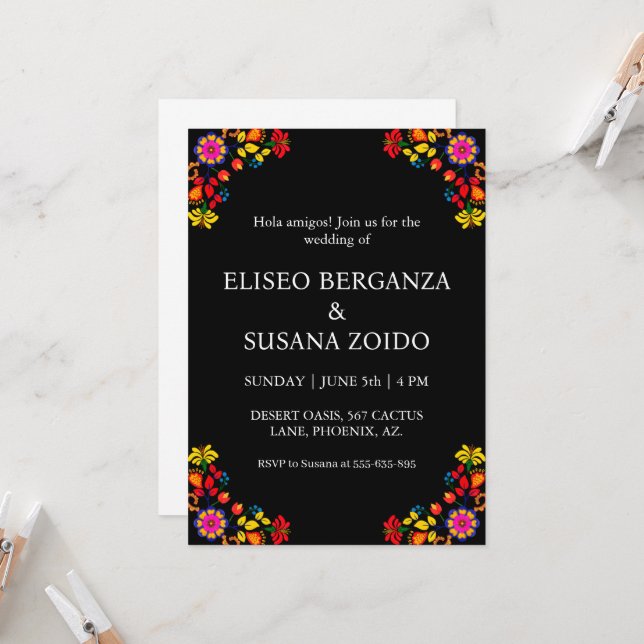 mexico floral mexican wedding invitations (Front/Back In Situ)