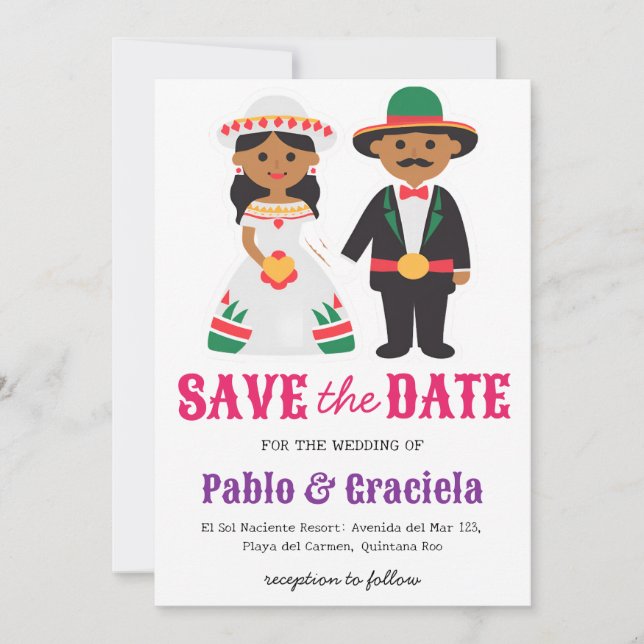 mexico flowers mexican save the date invitation (Front)