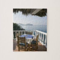 Mexico, Guerrero, Zihuatanejo. Cafe Table over