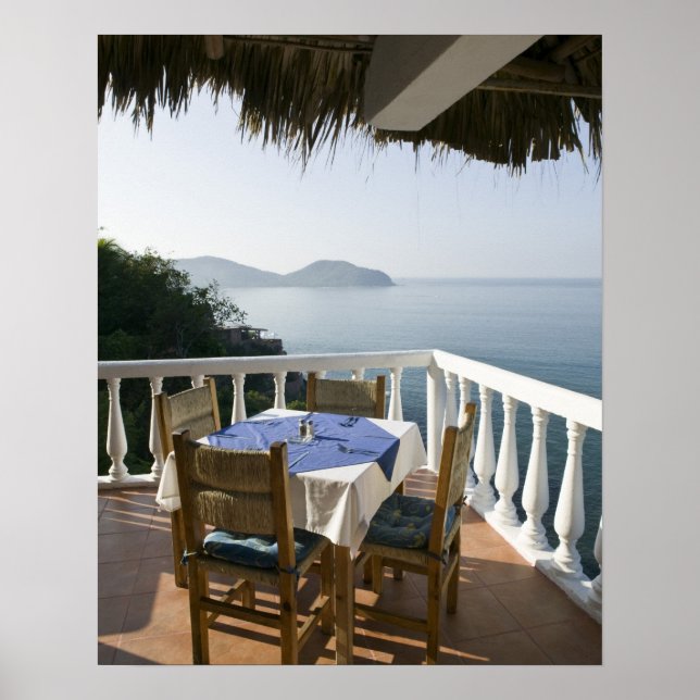 Mexico, Guerrero, Zihuatanejo. Cafe Table over Poster (Front)