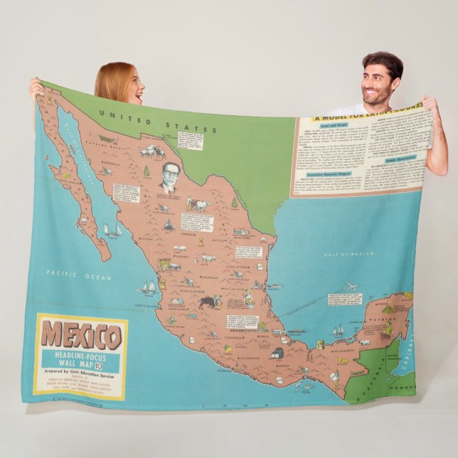 Mexico - Headline-Focus Wall Map Fleece Blanket (In Situ)