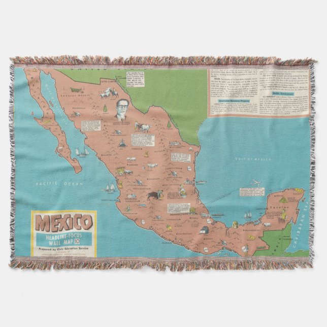 Mexico - Headline-Focus Wall Map Throw Blanket (Front)