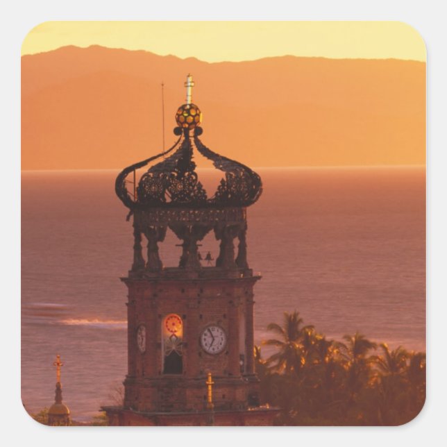Mexico, Jalisco, Puerto Vallarta. Church tower Square Sticker (Front)