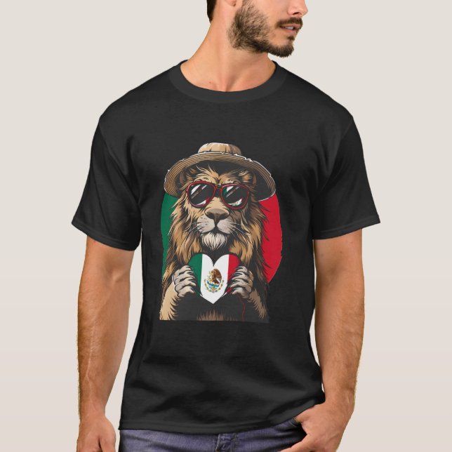 Mexico Lion Mexican Roots Mexican Flag Mexican Pri T-Shirt (Front)