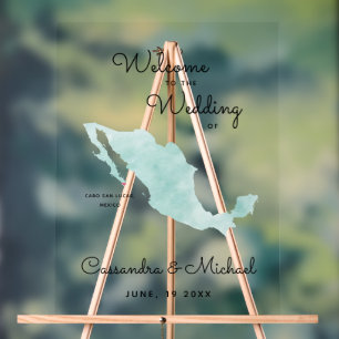 Mexico Map   Cabo   Destination Wedding Welcome Acrylic Sign
