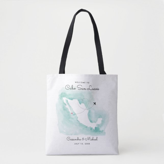 Mexico Map | Cabo | Destination Wedding Welcome Tote Bag (Front)