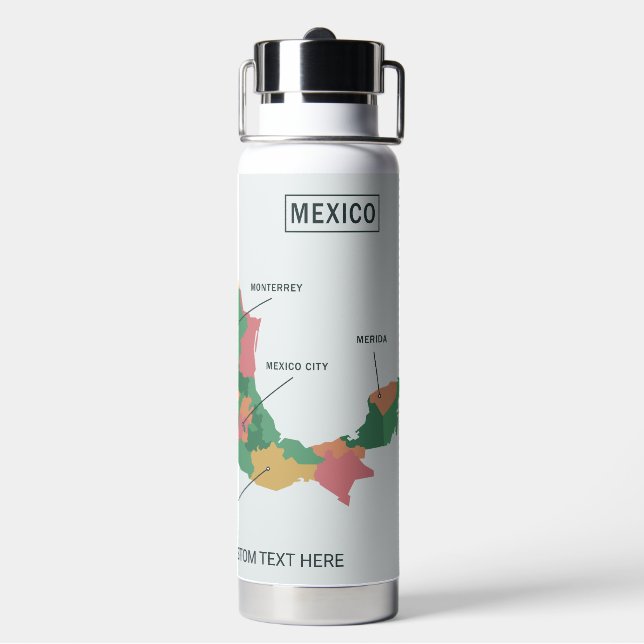 Mexico Map custom text Water Bottle (Back)