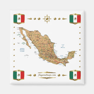 Mexico Map + Flags Magnet