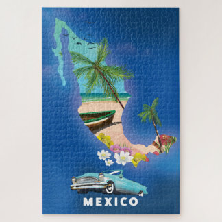 Mexico Map Illustration travel poster. Jigsaw Puzzle