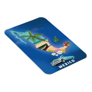 Mexico Map Illustration travel poster. Magnet