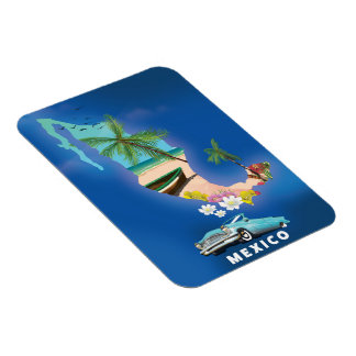 Mexico Map Illustration travel poster. Magnet