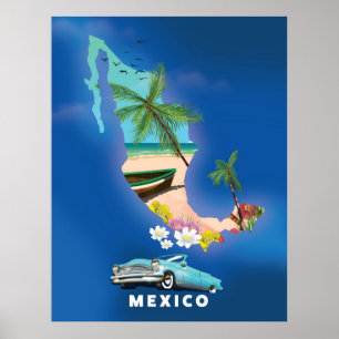 Mexico Map Illustration travel poster. Poster