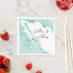 Mexico Map   Mr & Mrs   Destination Wedding Napkin