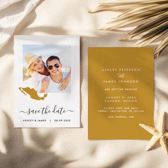 Mexico Map Photo Wedding Save the Date Card (Creator Uploaded)