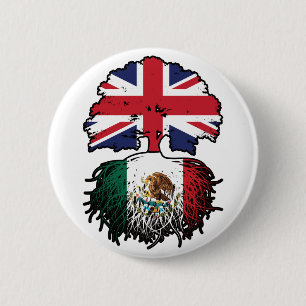 Mexico Mexican British UK Tree Roots Flag 6 Cm Round Badge