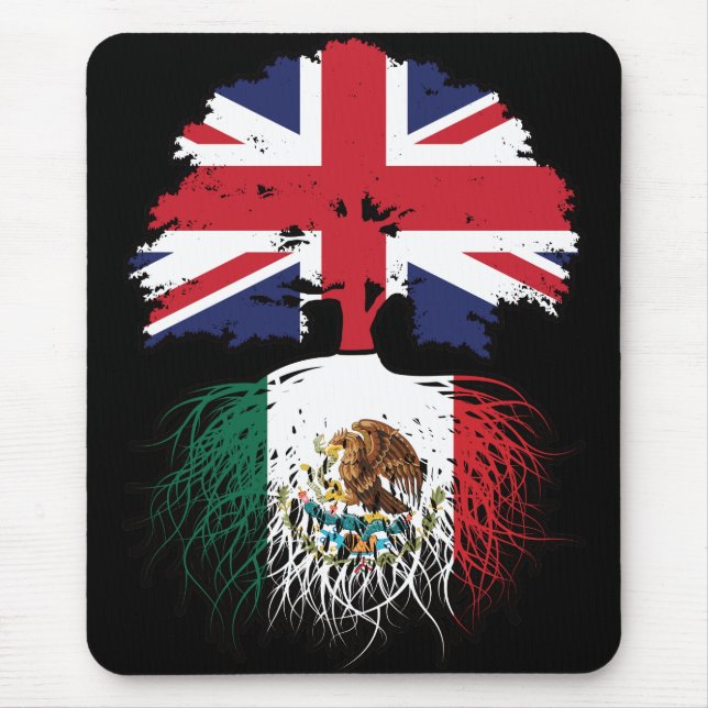 Mexico Mexican British UK Tree Roots Flag Mouse Mat (Front)