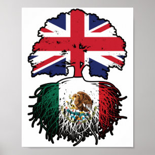 Mexico Mexican British UK Tree Roots Flag Poster