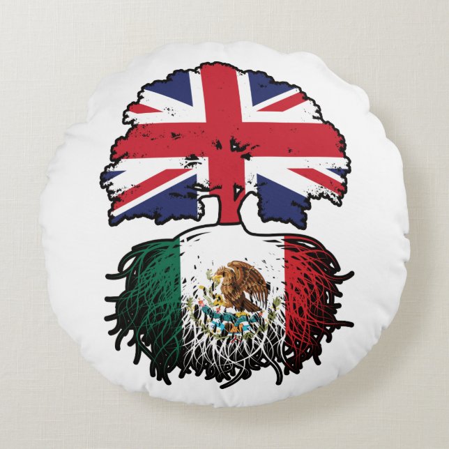 Mexico Mexican British UK Tree Roots Flag Round Cushion (Front)