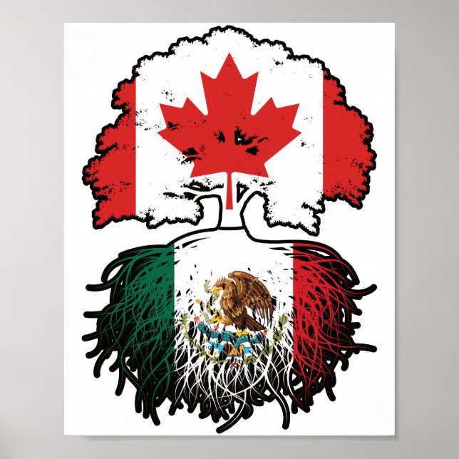 Mexico Mexican Canadian Canada Tree Roots Flag Poster (Front)